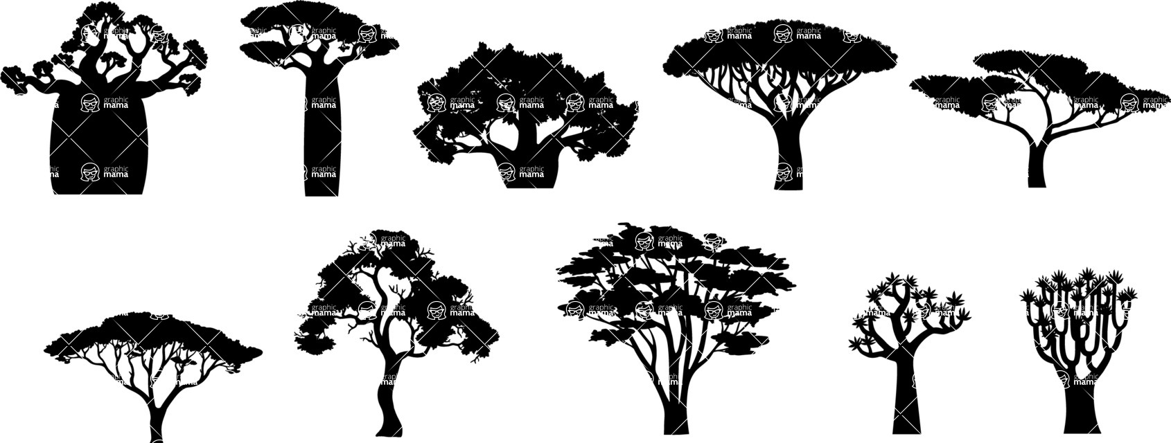 Vector silhouettes - Vector Exotic Trees Silhouettes Set